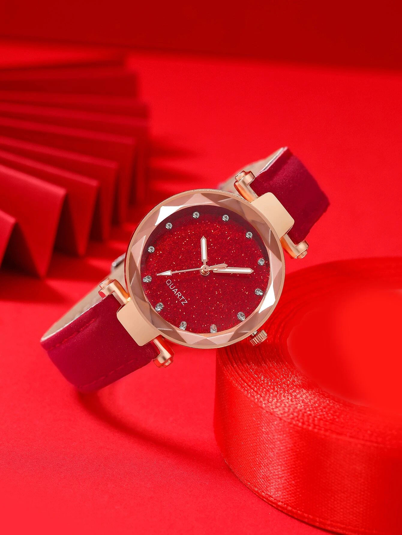 Beliebte einfache silber rosa strass oberfläche frauen Uhr matt lederband frauen casual mode zwei-stück uhr_voghion.com