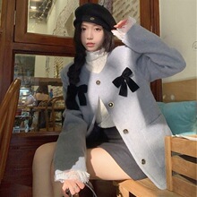 今年流行蝴蝶结呢子西装女秋冬天小香风上衣感休闲毛呢外套女
