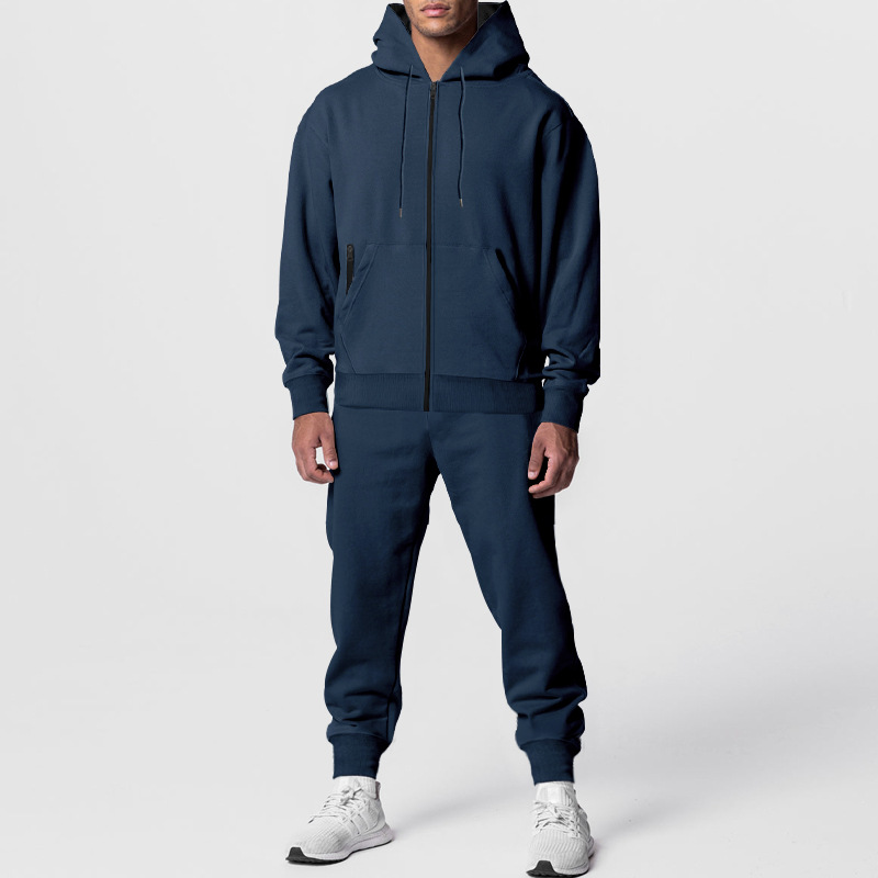 Herbst Winter Herren einfarbig Langarmhose mit Kapuze Sport Casual Fleece warm und bequem Anzug_voghion.com