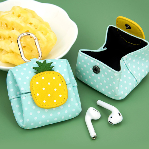 Creative fruit pattern small wallet fresh avocado pineapple girls coin purse wireless headphone bag mini storage