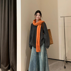 慵懒风混色V领宽松复古外穿内搭oversize加厚套头打底毛衣女秋冬