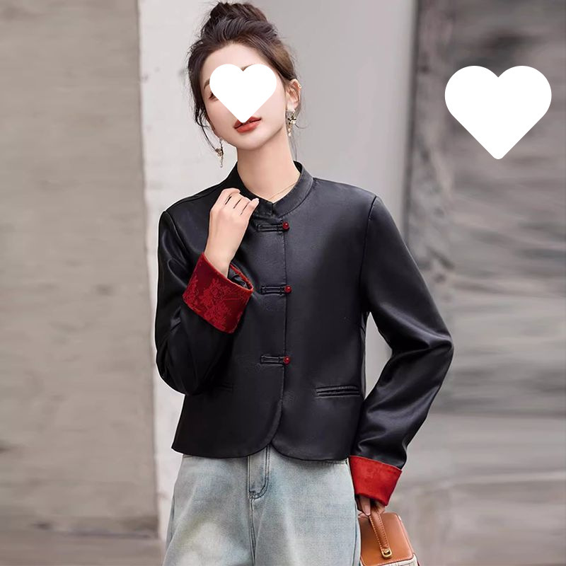 新中式皮衣外套女2025春秋新款短款中国风设计气|undefined