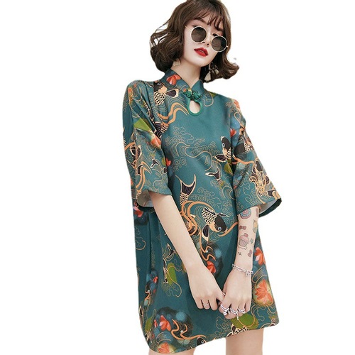 Women young girls retro chinese dresses printed qipao young daily show asian theme party cosplay dresses 