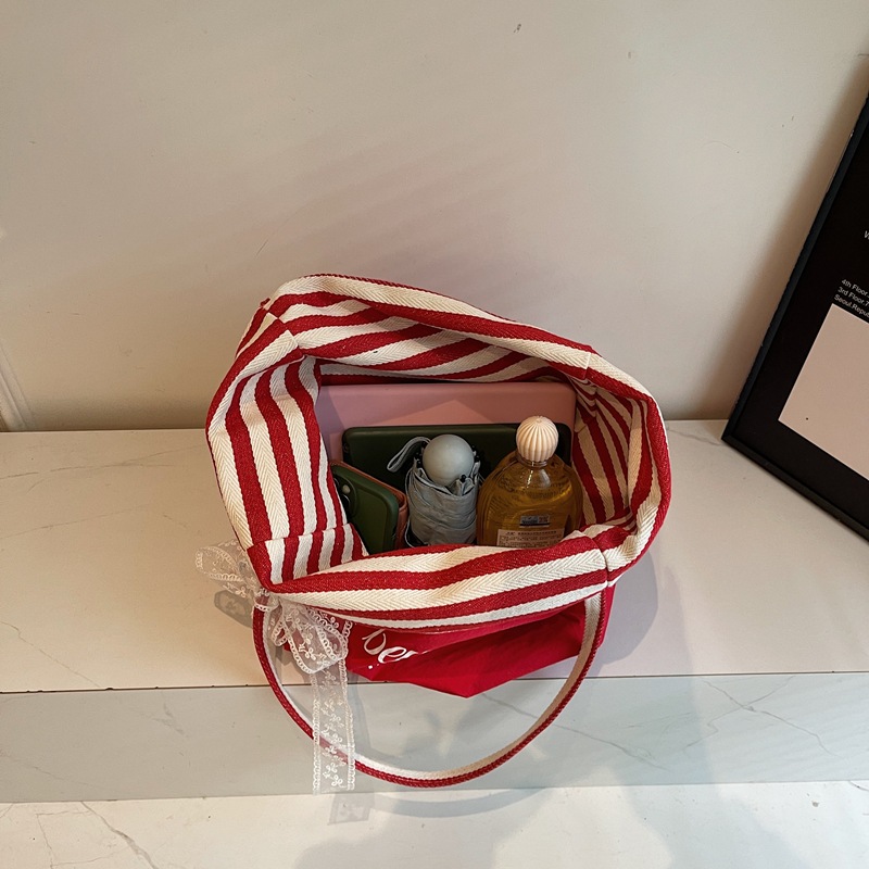 Nueva bolsa de hombro a doble rayas, bolsa de gran capacidad, bolsa de lona casual simple, bolsa de compras universal
