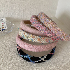 粉色系小香風針織寬邊發箍高顱頂森系頭箍格子洗臉發卡頭飾批發女