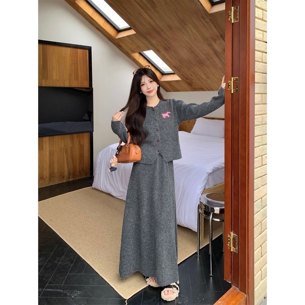 Women's Clothing Long Sleeved Cardigan Top And Skirt Two Piece Set For Women Autumn Outfit Youthful Slimming And Flattering_ecoleips.com