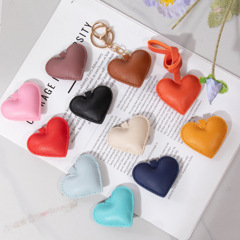 Creative Leather Peach Heart Bag Pendant Heart-Shaped Keychain Heart-Shaped Hand Rope Couple Backpack Pendant