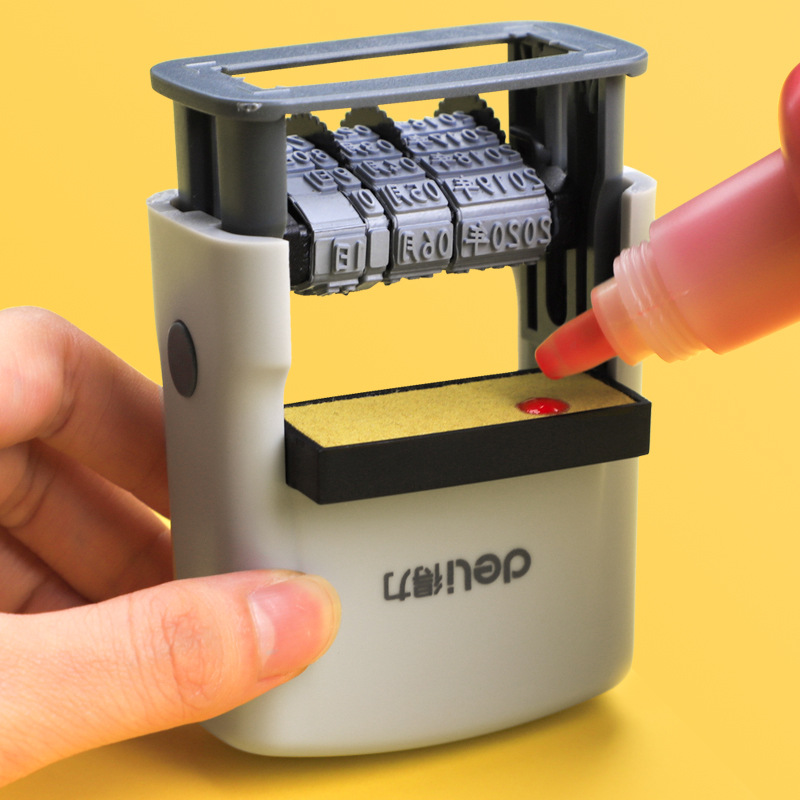 Deli máquina de codificación de fecha de producción ajustable año Mes Día manual impresora de inyección de tinta de mano retorno automático