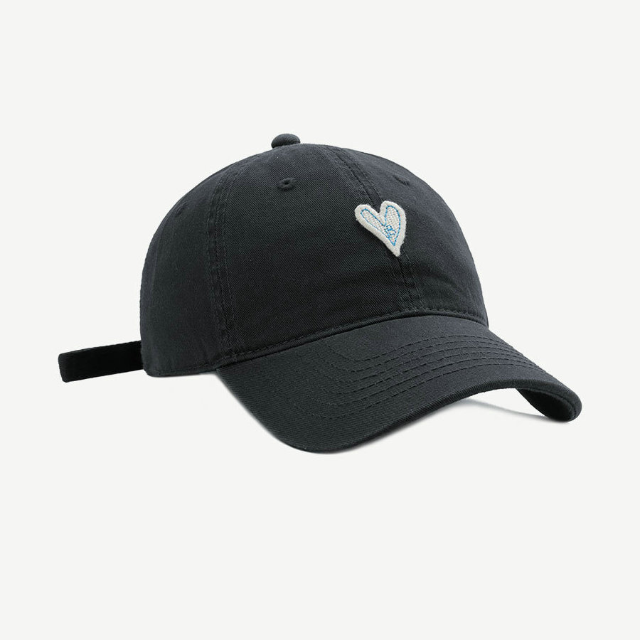 High quality heart embroidered baseball cap for women, Korean version, made of cotton, with large head circumference_voghion.com