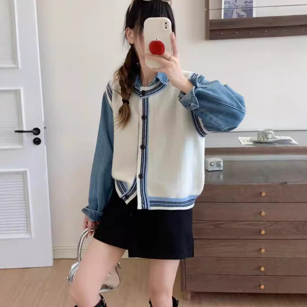 estilo universitario coreano de otoño y invierno ropa de mujer retro alto nivel de color de punto cardigán chaleco de diseño de estilo caballo clip de moda mujer