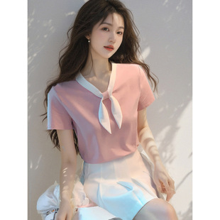 Design-Inspired Niche Bow-Tie Elegant Top 2025 Summer New Fashion Stylish Short-Sleeve T-Shirt for Women