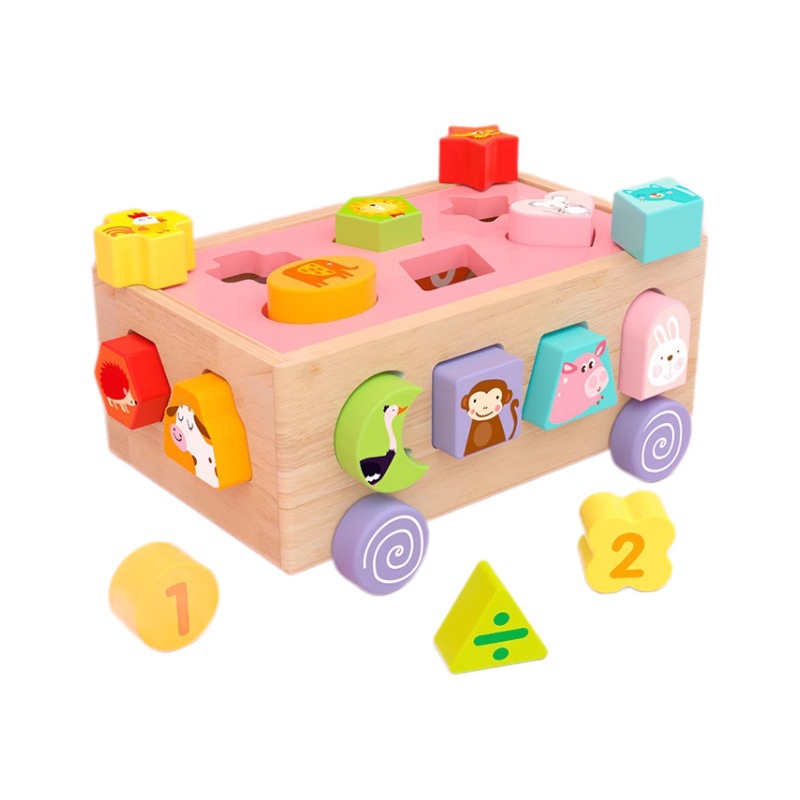 Caja de inteligencia de arrastre multifuncional de 18 agujeros Juguetes para bebés Educación temprana Formas geométricas Cognición Bloques de construcción de inteligencia al por mayor