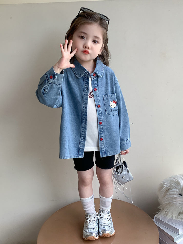 Chaqueta de vaquero de niña primavera y otoño 2025 nuevo estilo de niños estilo extranjero de moda bebé de otoño casual camisa de manga larga vestido de otoño