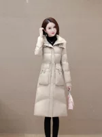 Fitted warm long brace, down jacket with hood, Korean style