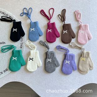 Trendy New Children's Internet-Famous Bowknot Printed Color-Blocking Halter Neck Glove Set
