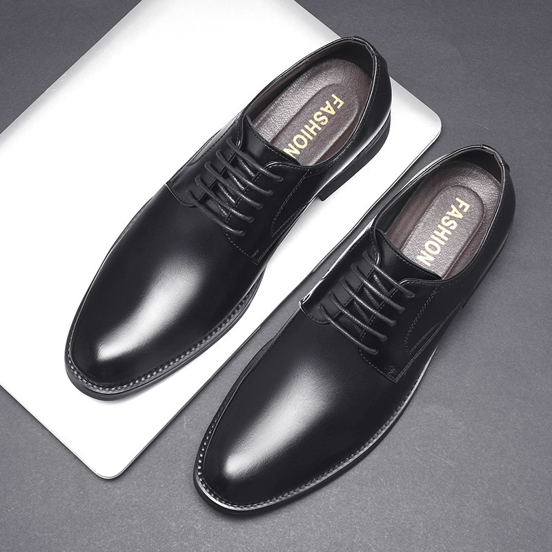 Кожаная обувь мужской 2025 новый бизнес-костюм повседневная обувь дышащая мужская английская корейская версия остроконечный жених свадебная мужская обувь