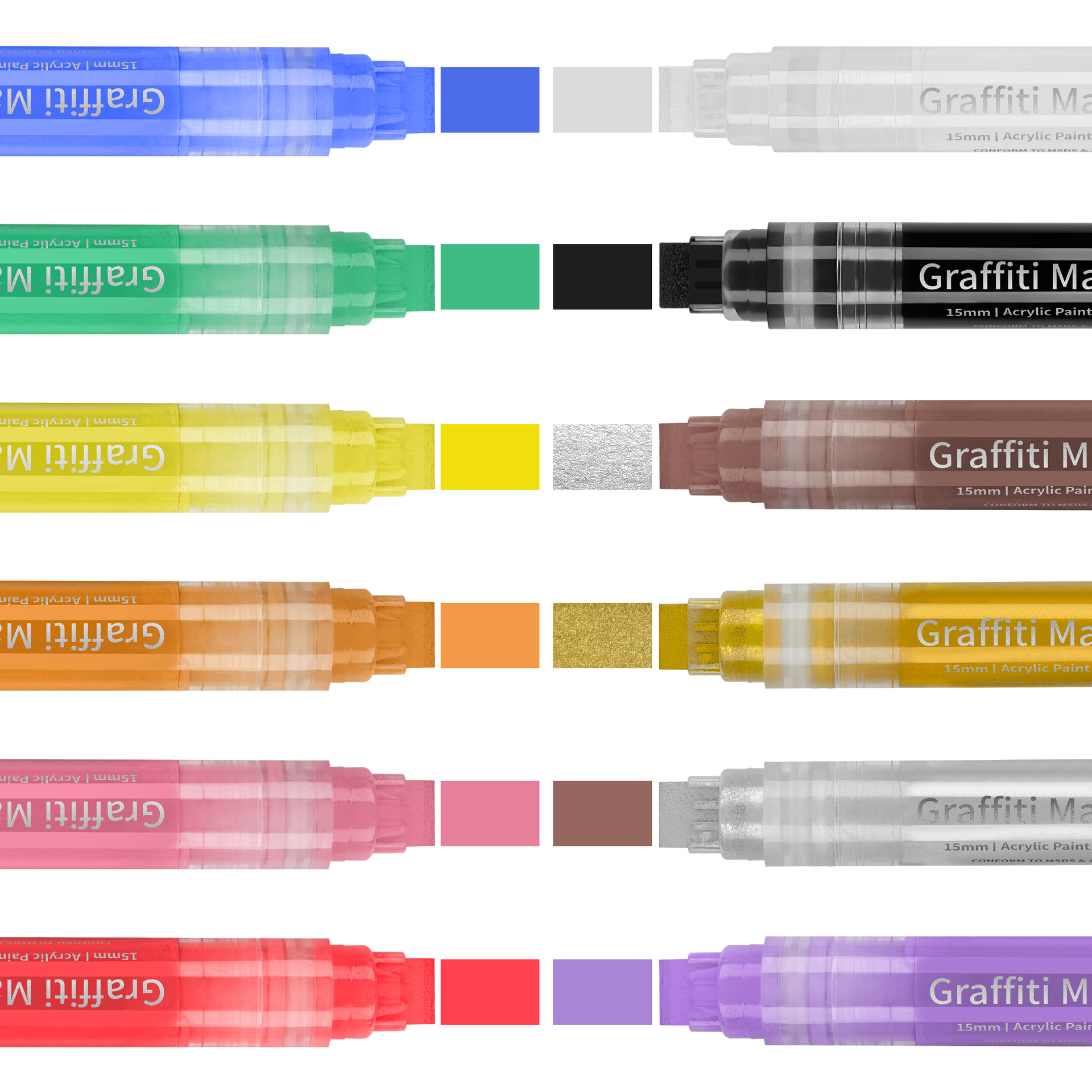 Acrylic Pen 15mm Flat Tip Black and White Paint Marker Felt Tip for Painting DIY Graffiti Special Direct Liquid Type