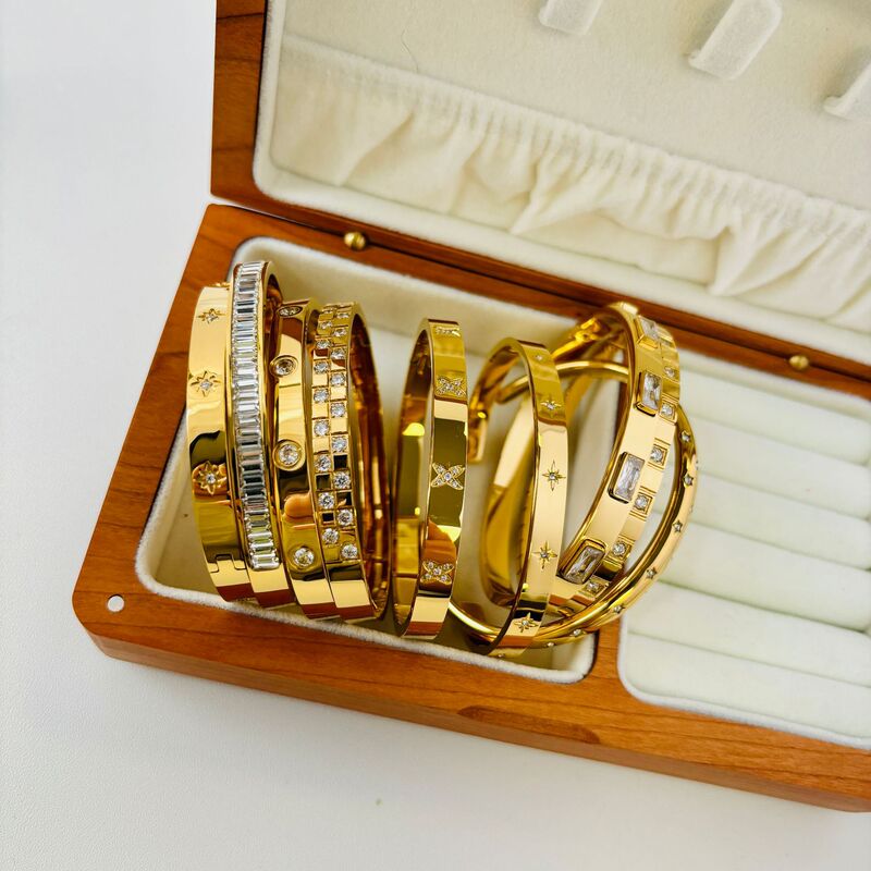 Cross-border Hot Selling high quality Zircon CNC Zirconium Bracelet 18K Gold Steel Color Big Brand Bracelet Waterproof No Falling