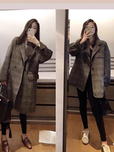 冬季女装赫本双面毛呢呢子大衣茧型复古格子毛呢外套中长款