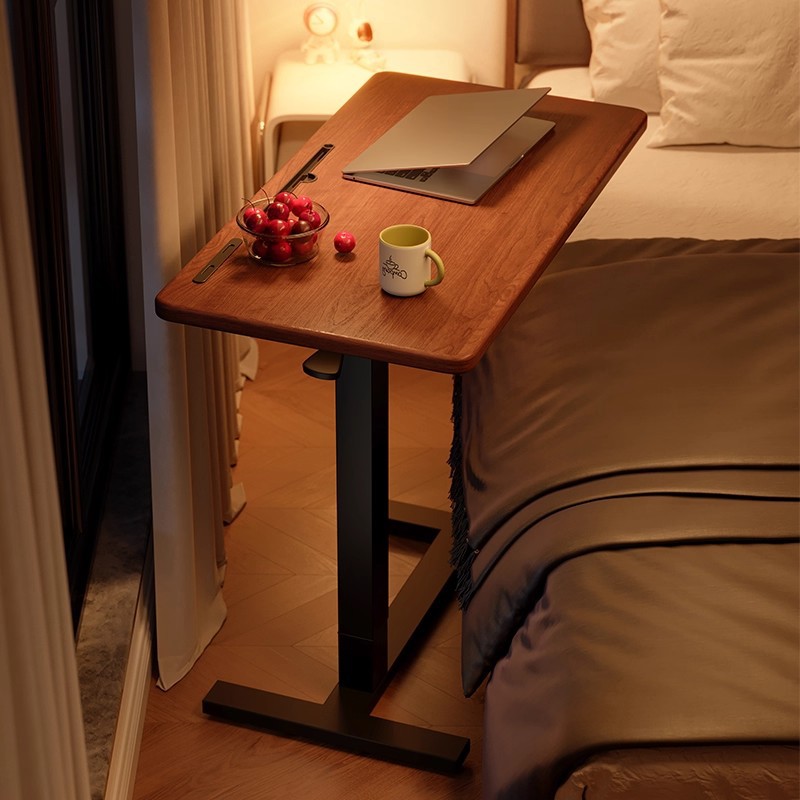 Mesa de cama de madera sólida, mesa elevable, dormitorio doméstico, mesa de oficina móvil, mesa de cabecera plegable, mesa lateral