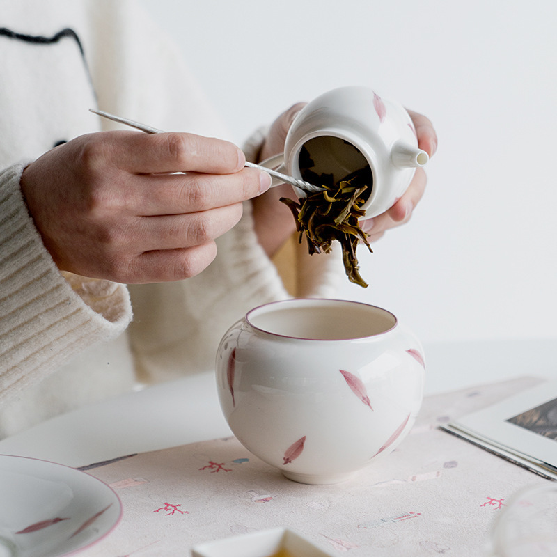 纯手绘玉兰花瓣茶洗建水陶瓷家用功夫茶具水洗杯洗茶渣缸水孟笔洗