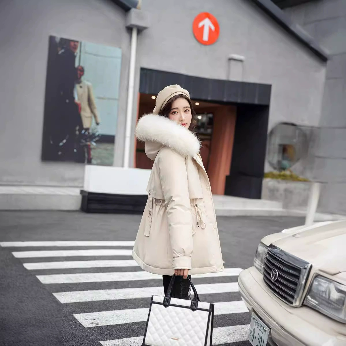 Long winter keep warm warm jeans, down jacket, mid-length, Korean style, plus size