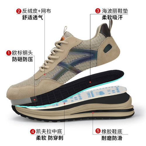 Summer large-hole breathable labor protection shoes, anti-smash and puncture-proof, lightweight, comfortable, wear-resistant, safe construction site work protective shoes