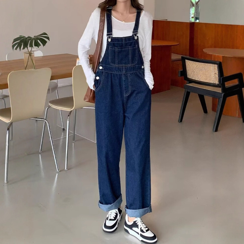 Hong Kong Style Denim Overalls 2025 Spring and Autumn New Loose Straight Couple Trendy Versatile Wide-Leg Jumpsuit Pants Trendy