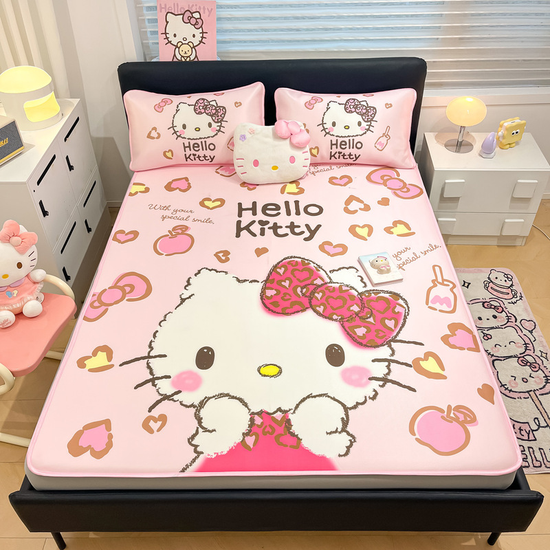 New Genuine Class A Large-Scale Digital Print Sanrio Ice Silk Cooling Mat Summer Quilt Four-Piece Set with Fitted Sheet - Direct Sale