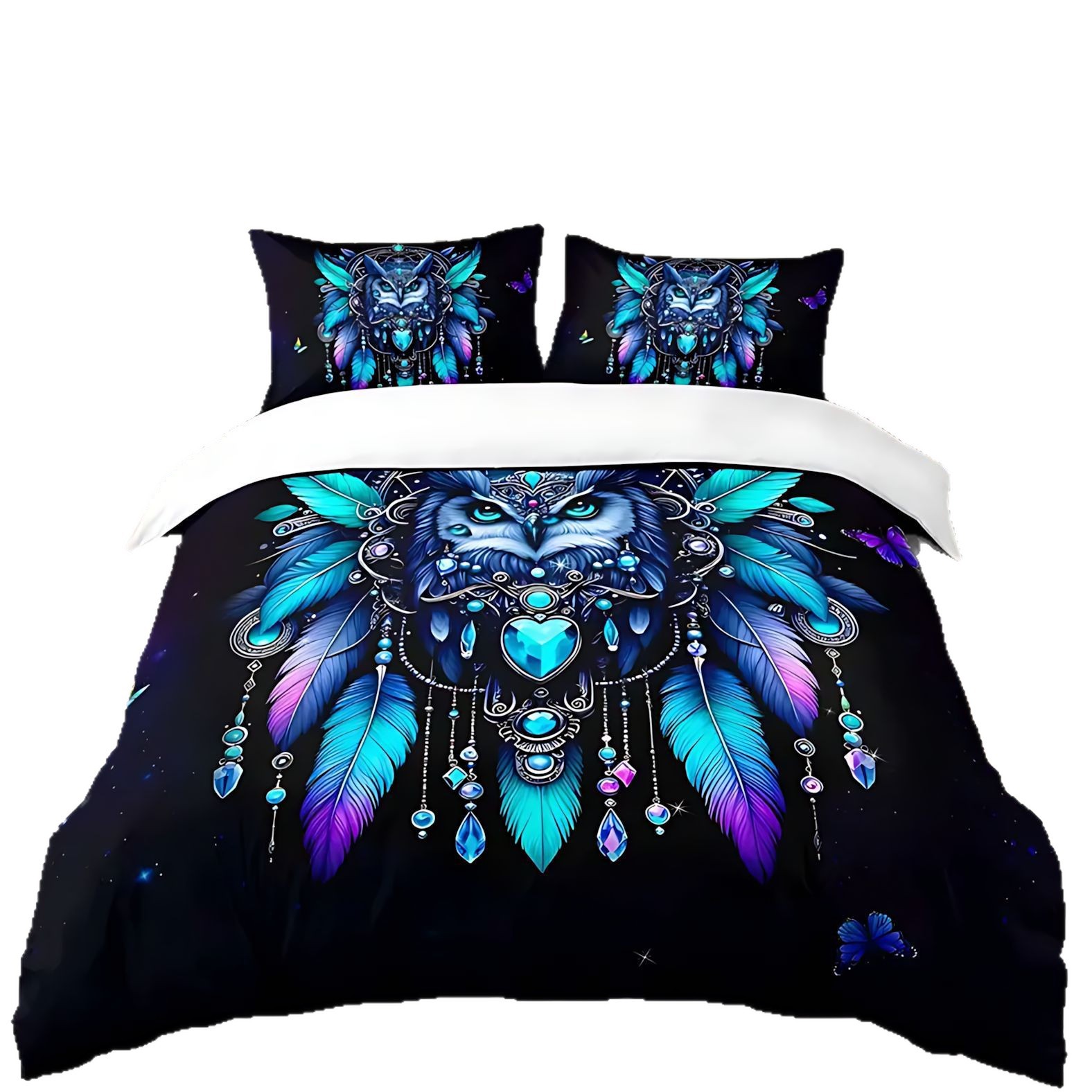 TEMU / JIT Owl Dreamcatcher 3D transfronterizo impresión digital suave set de edredón para diseñar