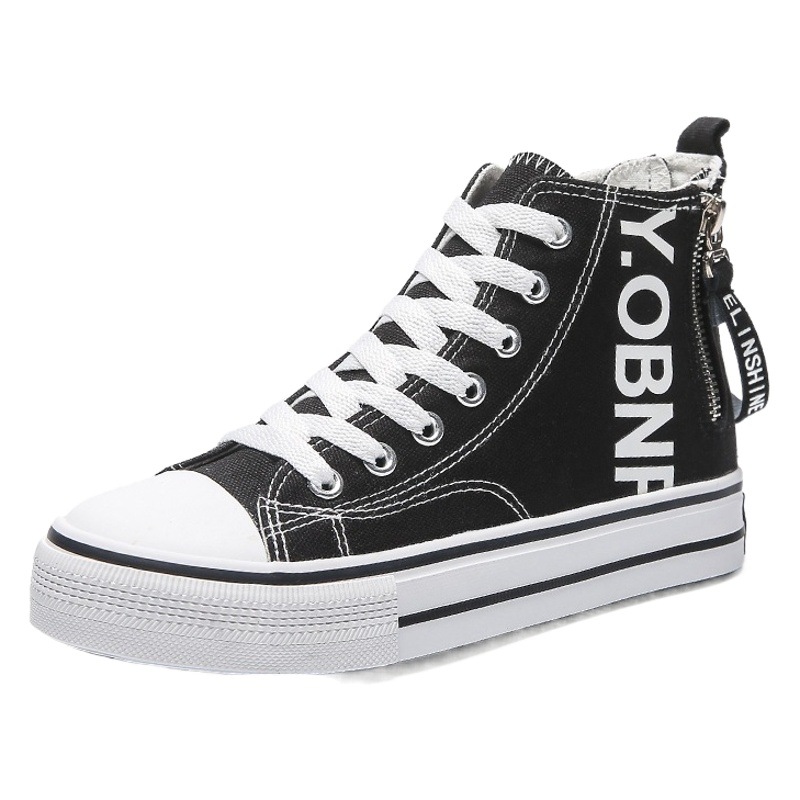 Nuevos zapatos de lona altos para mujer ulzzang versátiles zapatos de tablero blanco pequeño para mujer con cremallera lateral de moda para mujer 2023