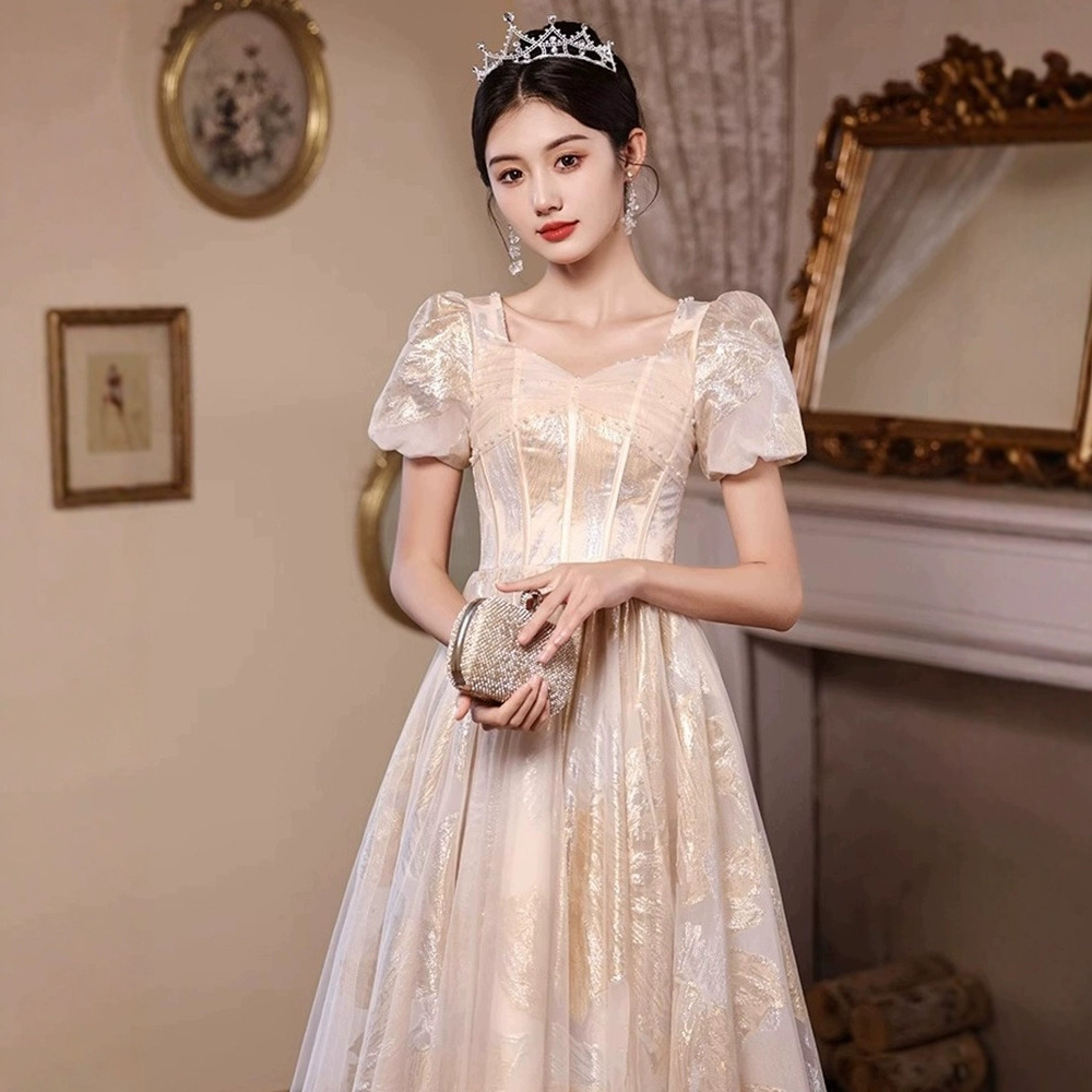 Champagne Dresses for Hosts Light Luxury High-end Niche Birthday Banquet Graduation Performance Clothes Adult Dress Elegant