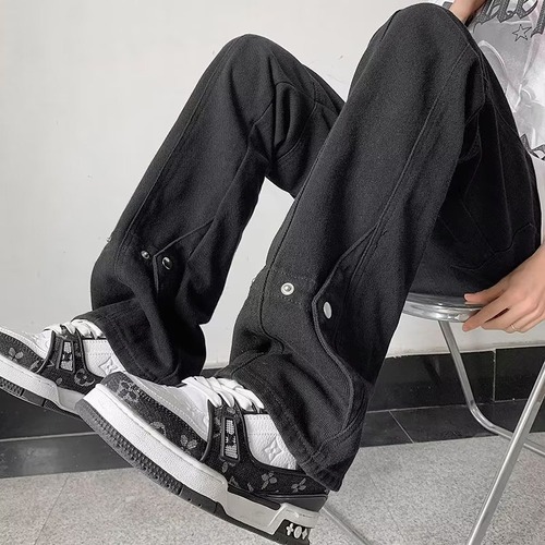 American High Street Micro-Angle Denim Pants for Men Loose Straight Leg Ground-Long Pants Streetwear Cool Brand Hipster Style Long Pants Spring and Summer