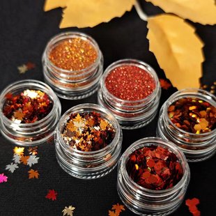 6-Piece Bottle Set for Autumn and Winter with Glitter Sequins, Maple Leaf Sequins, Flowy Resin DIY Nail Art, and Non-Gender-Specific Glitter Sequins