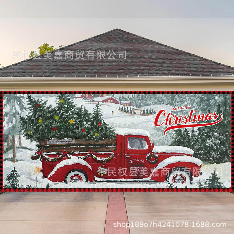 Cross-border New Year Party Christmas Garage Door Background Cloth Photography Amazon Snow Truck Banner Flag Cloth
