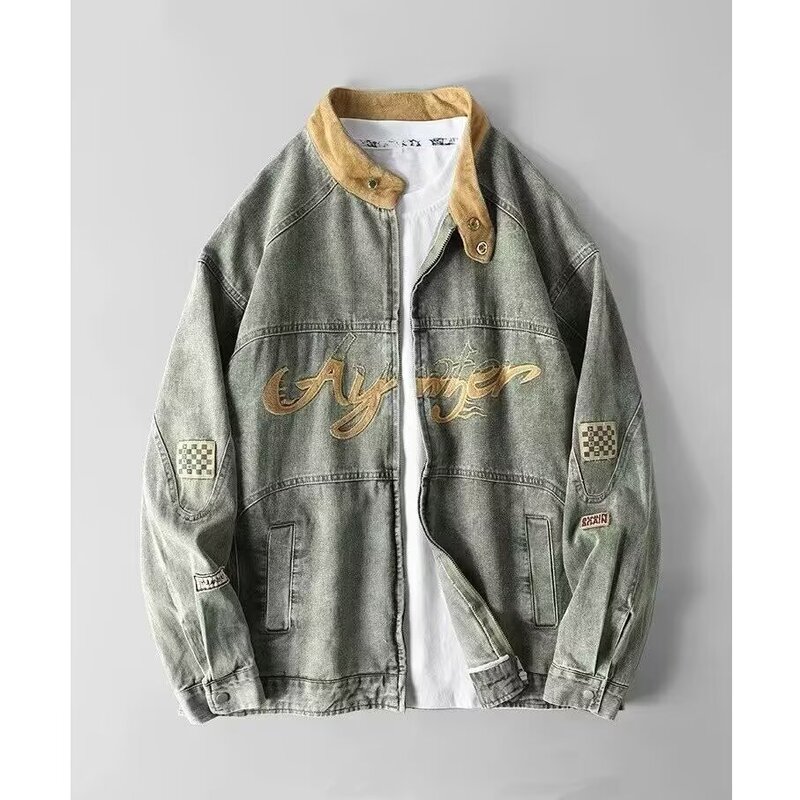 American Style Dressed Racing Suit Jacket Men's Spring and Autumn Fashion Brand Plutton Handsome Loose Washed Casual Collar Zipper Jacket