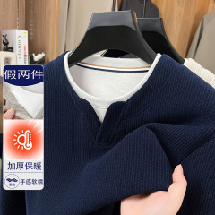 老钱风假两件卫衣男长袖2025春秋季新款圆领内搭打底衫t恤上衣男