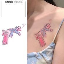 少女手枪彩色纹身贴防水持久辣妹 甜酷可洗学生蝴蝶结贴纸ins风