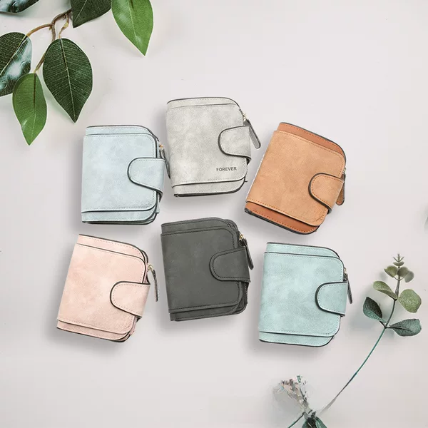 Cross-Border Retro Nubuck Leather Women's Wallet Short Multi-Card Slot Coin Purse Buckle Wallet Student Small Clutch Bag