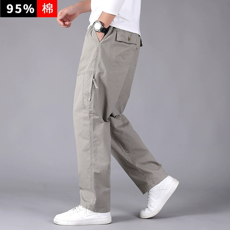 Cotton men's trousers, plus size, loose straight fit