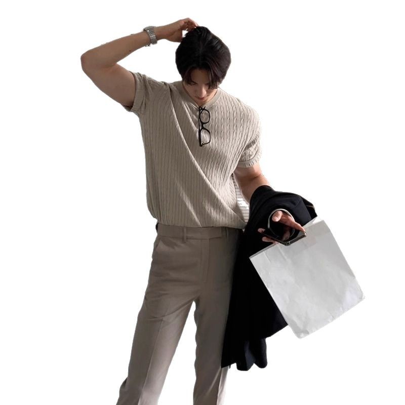 Verano nueva camiseta de manga corta texturizada ligera de lujo delgada camiseta de negocios casual comercio exterior al por mayor transfronterizo