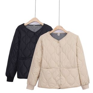 Cotton-padded women's 2024 autumn and winter new loose Korean version of plus size lightweight cotton-padded jacket for middle-aged mothers collarless cotton-padded jacket