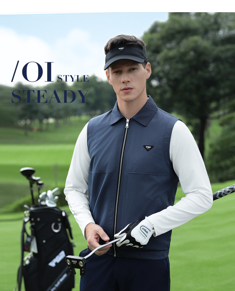 Áo vest golf nam chống gió dệt kẻ sọc khóa kéo mùa thu đông — Áo vest màu cam [dệt kẻ sọc/khóa nhiệt độ chống gió/viền đàn hồi] YF815 chi tiết 10