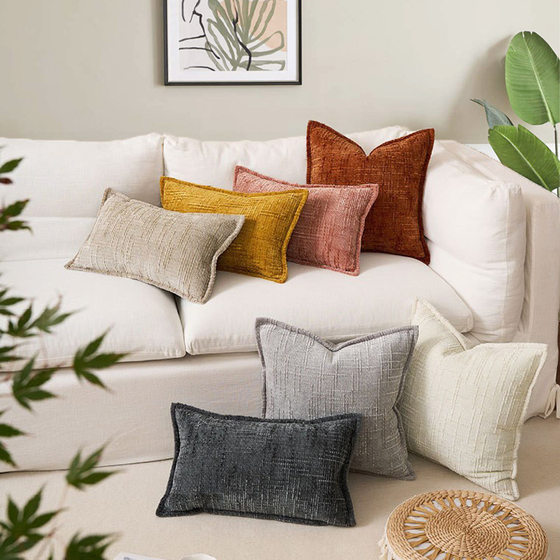 Cross-border Pillowcase Chenille Cross Hemp Thick Needle Bamboo Plain Sofa Bedside Modern Simple Cushion Amazon