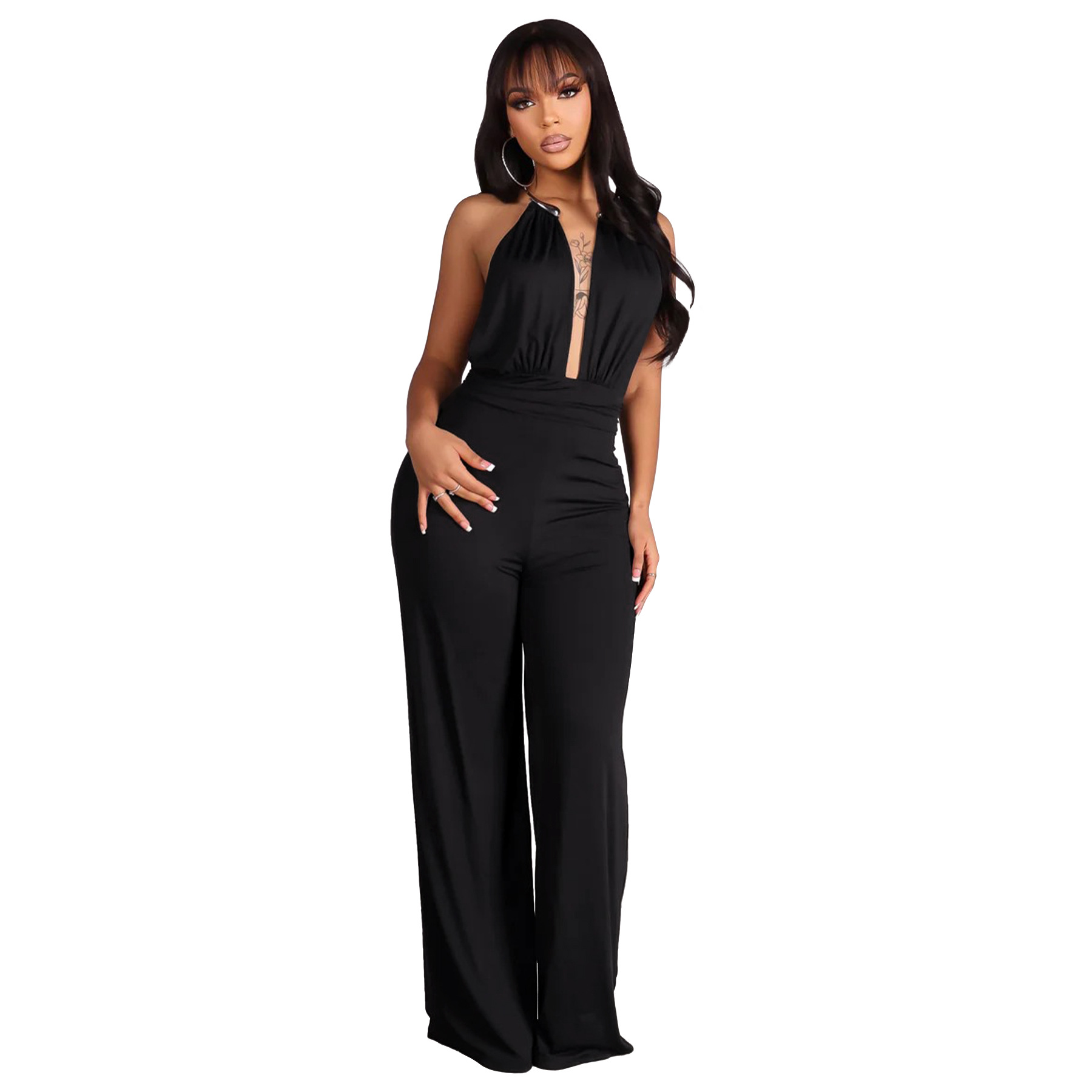 10998 transfronterizo para Amazon Europa y América verano nuevo estilo de ropa de mujer sexy cuello descubierto pantalonés de color sólido