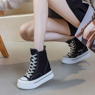 Women's thick-soled canvas shoes spring 2025 new 13CM invisible inner heightening high-top platform shoes casual versatile trendy