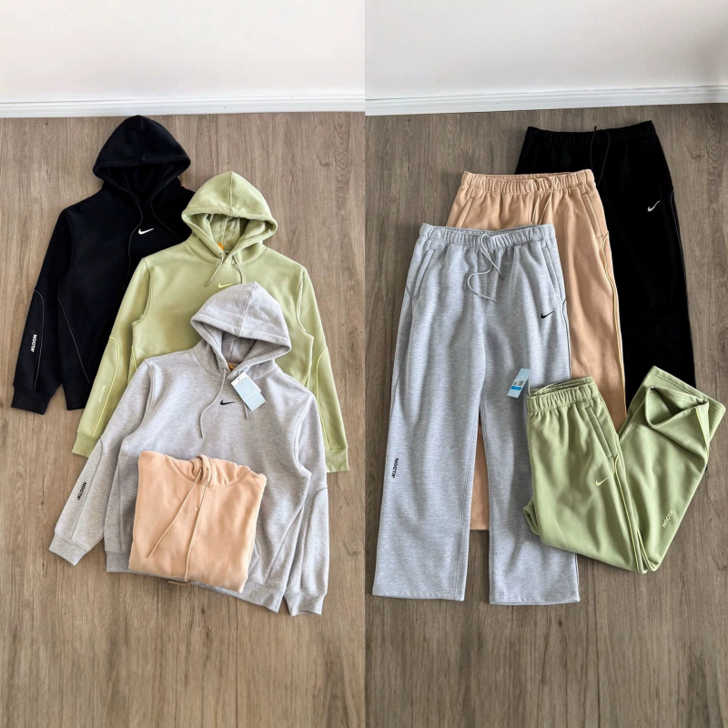 NOCTA collaboration series: 3M reflective strip logo printed athletic fleece-lined sweatshirt and pants set