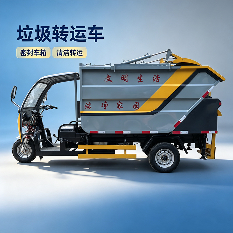 New energy self-loading sanitation garbage collection vehicle, 5-cubic-meter electric three-wheeled rear high-position bin garbage truck