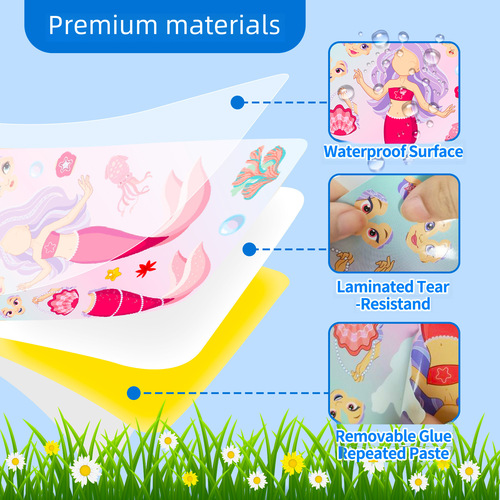 Cross-border 6 sheets/pack Mermaid Face Changing Sticker Mermaid Princess Cartoon Children Interactive Educational DIY Puzzle Sticker