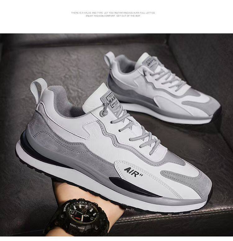Giày thể thao nam da lì phối lưới đế dày kiểu sneaker thường ngày — H102 màu be, H102 màu trắng, H102 màu xám chi tiết 18